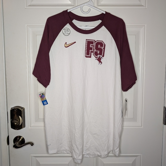 Nike Dri Fit Cotton Tee FSU Florida State Seminoles Men’s White Maroon Sz XL NWT - Picture 2 of 6